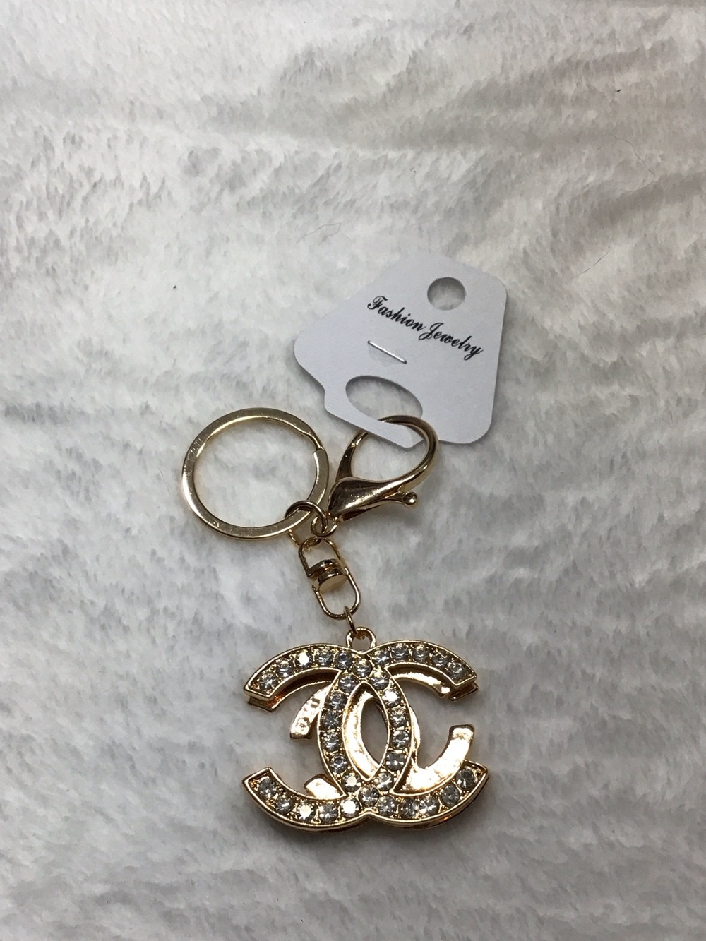 Fashion Jewelry Gold Crystal Double-C Logo Keychain